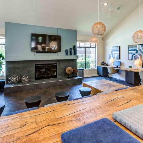 Access to resident-only features a lounge area with a fireplace